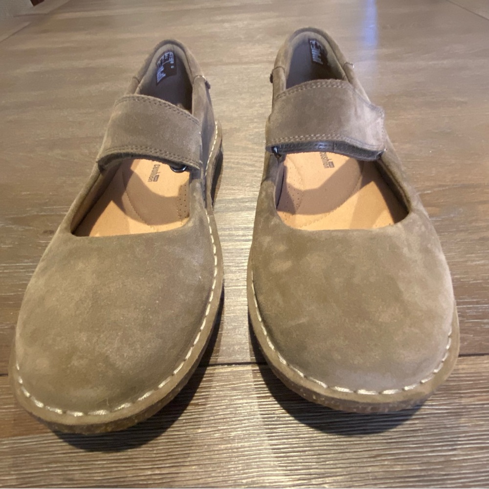 Clarks Taupe Suede Mary Jane Flats - Picture 4 of 16